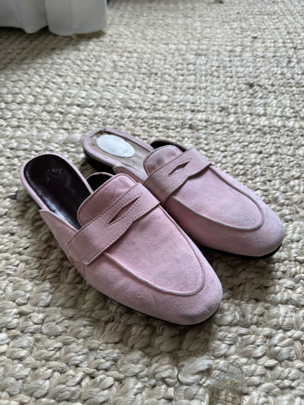 Bougeotte Blush Pink Suede Slip-On Backless Loafers sz 37 Bergdorf Goodman